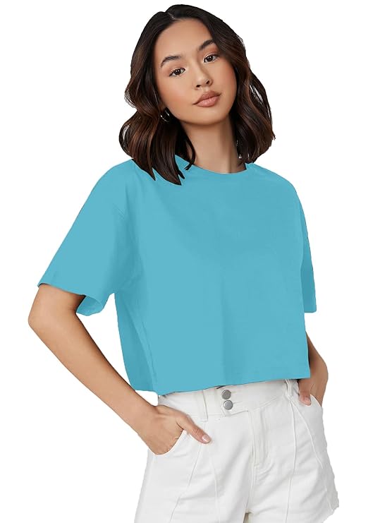 Women Solid Round Neck Cotton Blend T-Shirt