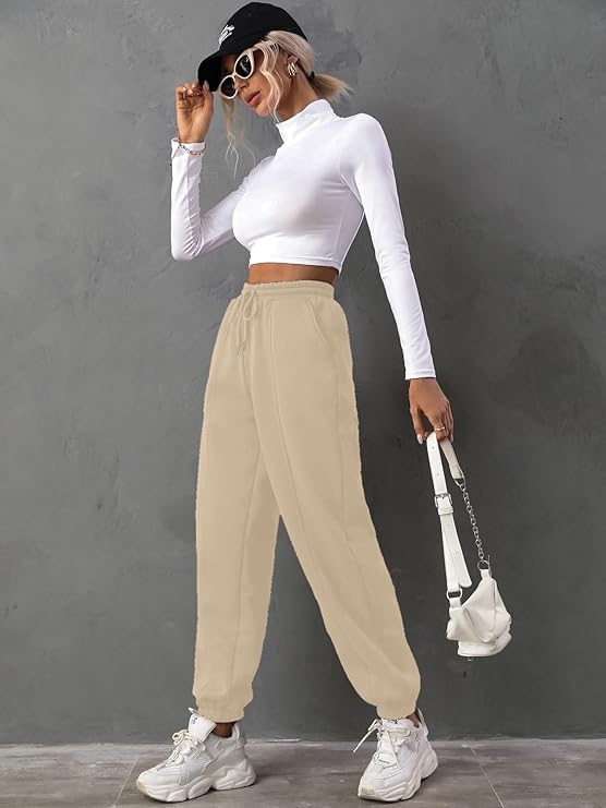 BEIGE JOGGER SWEATPANTS FOR WOMEN