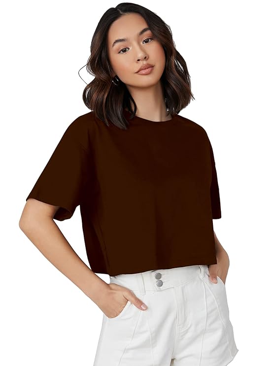 Women Solid Round Neck Cotton Blend T-Shirt