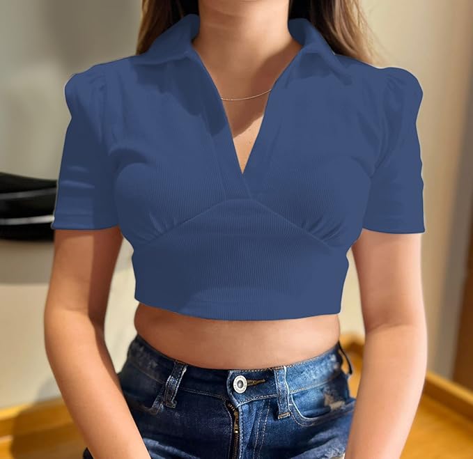 Casual Puff Sleeves Solid Women Top