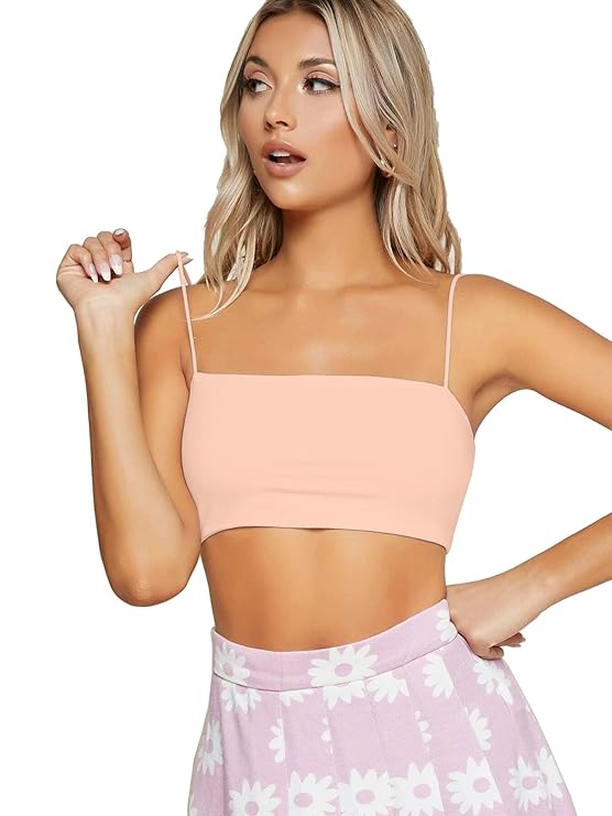 Women's Basic Plain Spaghetti Strap Tube Crop Cami Top