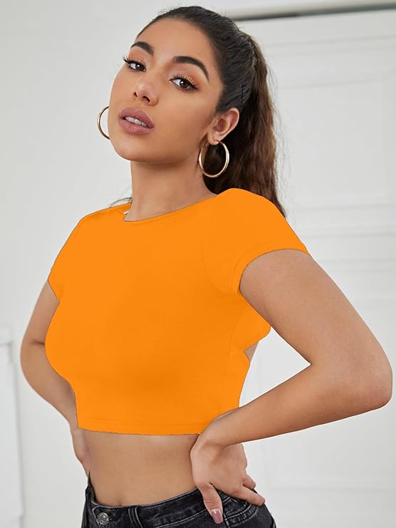 Orange Back Tie Backless Crop Top
