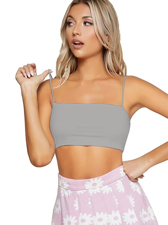 Women's Basic Plain Spaghetti Strap Tube Crop Cami Top