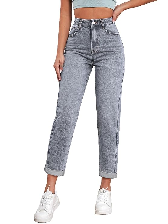 Women Mom Fit High Rise Clean Look Cotton Denim Jeans