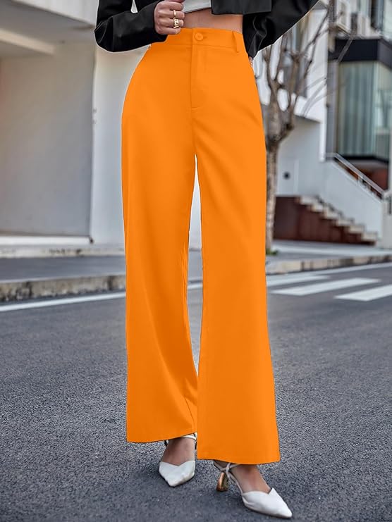 Women Relaxed Orange Polyester Trousers