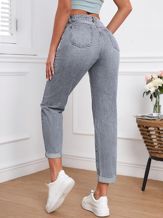 Women Mom Fit High Rise Clean Look Cotton Denim Jeans