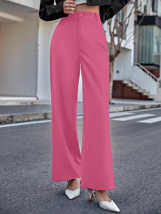 Women Relaxed Pink Polyester Trousers