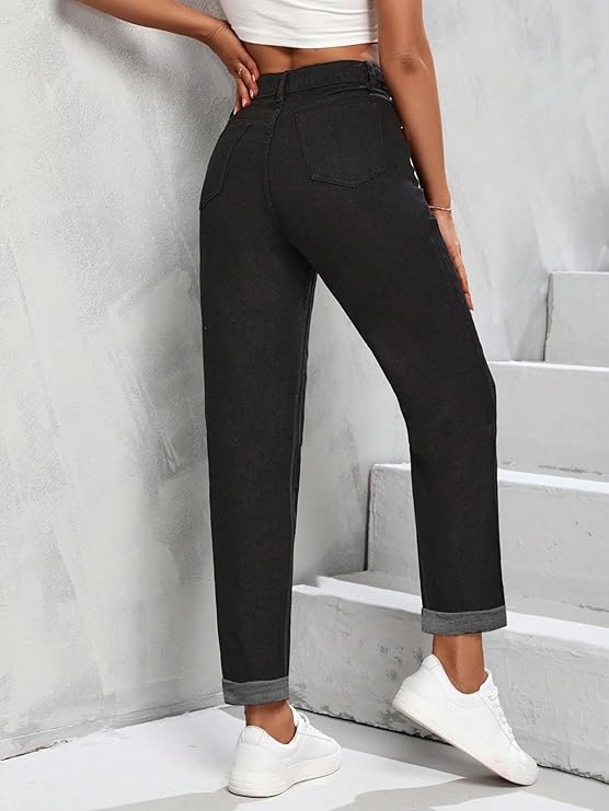 Women Mom Fit High Rise Clean Look Cotton Denim Jeans