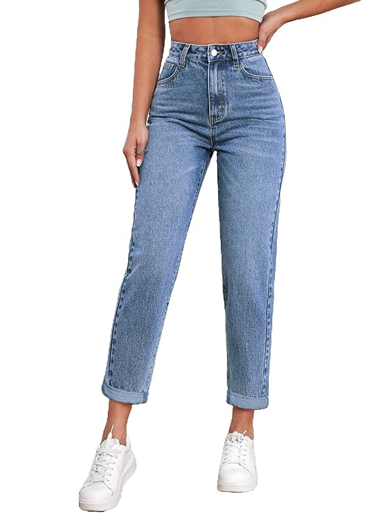 Women Mom Fit High Rise Clean Look Cotton Denim Jeans