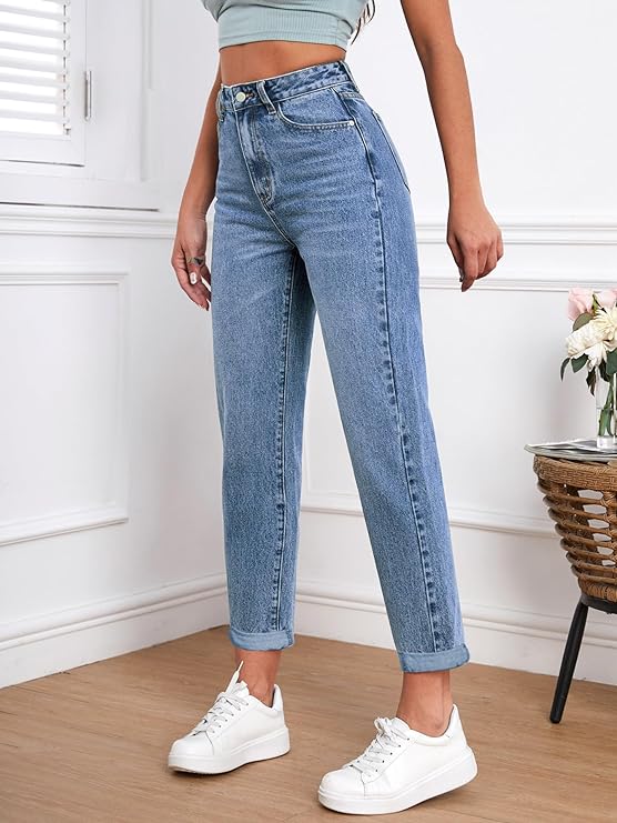 Women Mom Fit High Rise Clean Look Cotton Denim Jeans