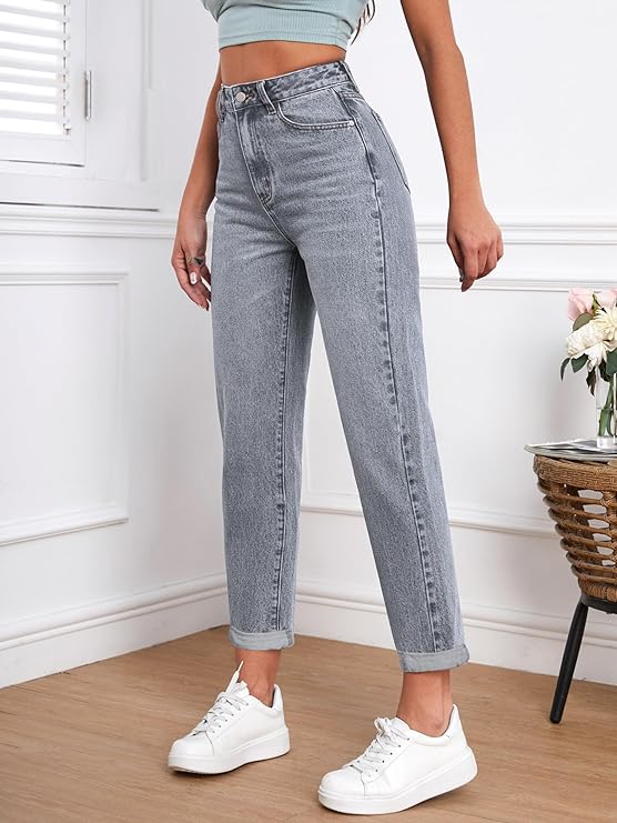 Women Mom Fit High Rise Clean Look Cotton Denim Jeans