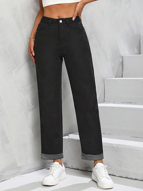 Women Mom Fit High Rise Clean Look Cotton Denim Jeans