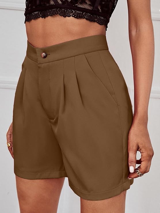 Women's Solid Slant Pocket Wide Leg Shorts