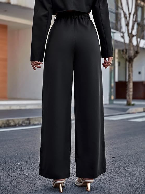 Women Relaxed Black Polyester Trousers