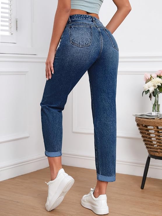 Women Mom Fit High Rise Clean Look Cotton Denim Jeans