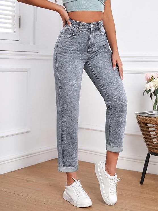 Women Mom Fit High Rise Clean Look Cotton Denim Jeans