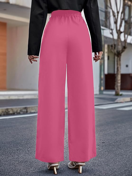 Women Relaxed Pink Polyester Trousers