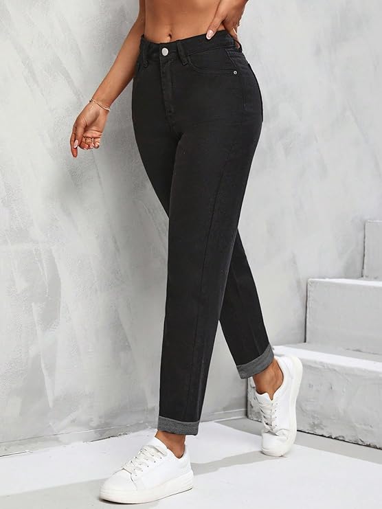 Women Mom Fit High Rise Clean Look Cotton Denim Jeans
