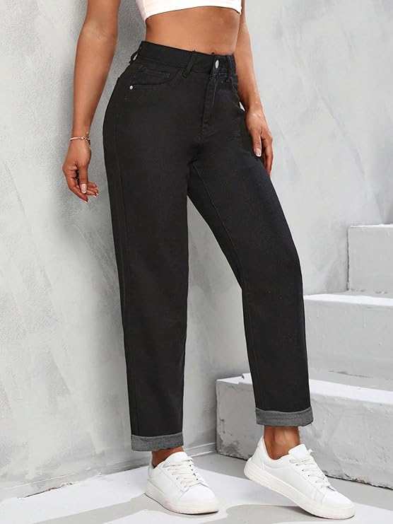 Women Mom Fit High Rise Clean Look Cotton Denim Jeans
