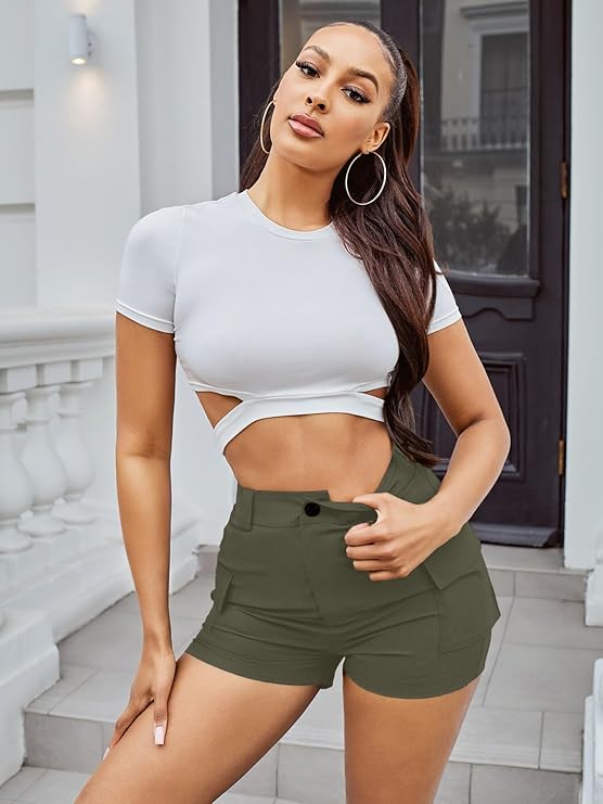 Women Loose Fit High-Rise Cargo Shorts