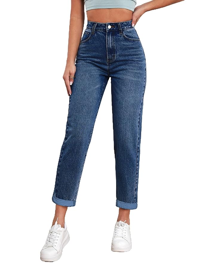 Women Mom Fit High Rise Clean Look Cotton Denim Jeans