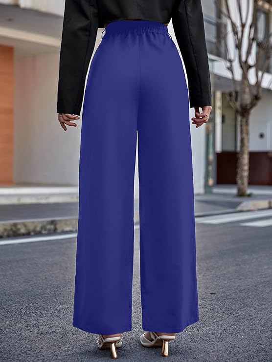 Women Relaxed Blue Polyester Trousers