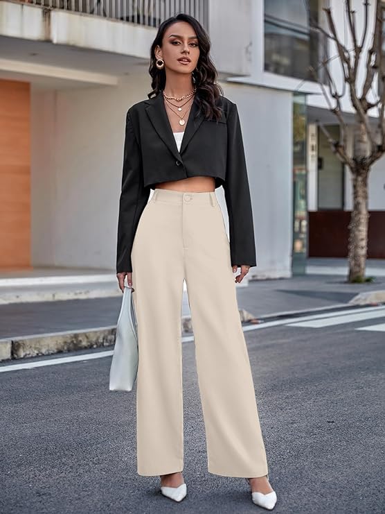Women Relaxed Beige Polyester Trousers