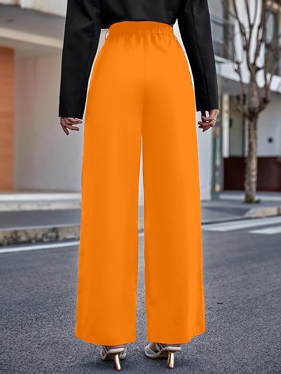 Women Relaxed Orange Polyester Trousers