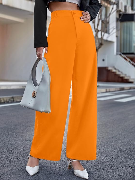 Women Relaxed Orange Polyester Trousers