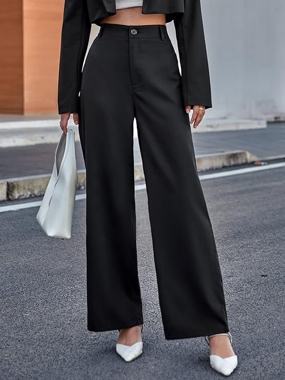 Women Relaxed Black Polyester Trousers
