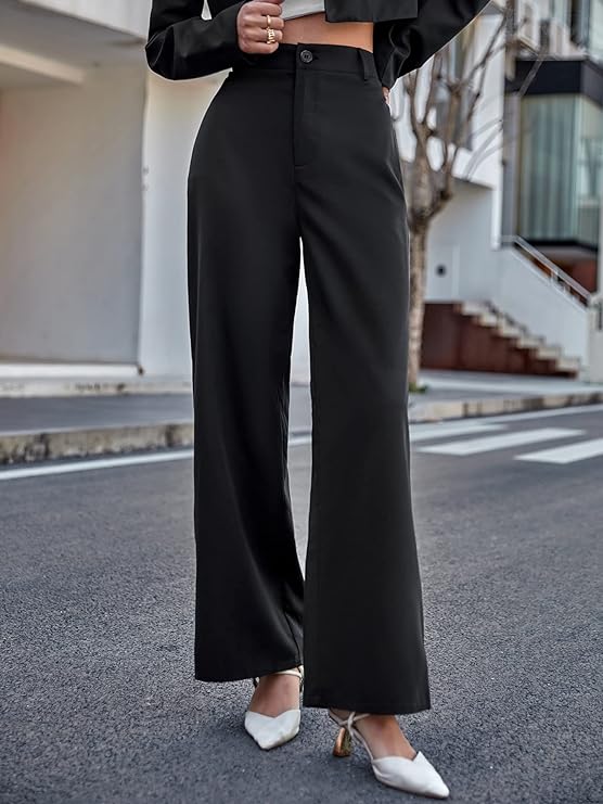 Women Relaxed Black Polyester Trousers
