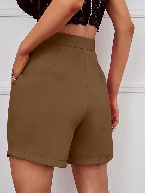 Women's Solid Slant Pocket Wide Leg Shorts