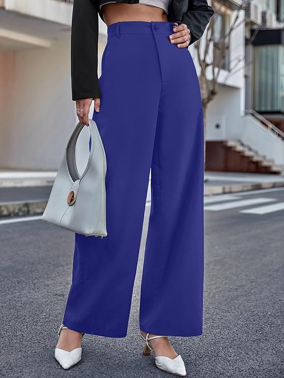 Women Relaxed Blue Polyester Trousers