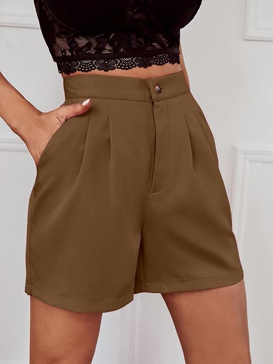 Women's Solid Slant Pocket Wide Leg Shorts