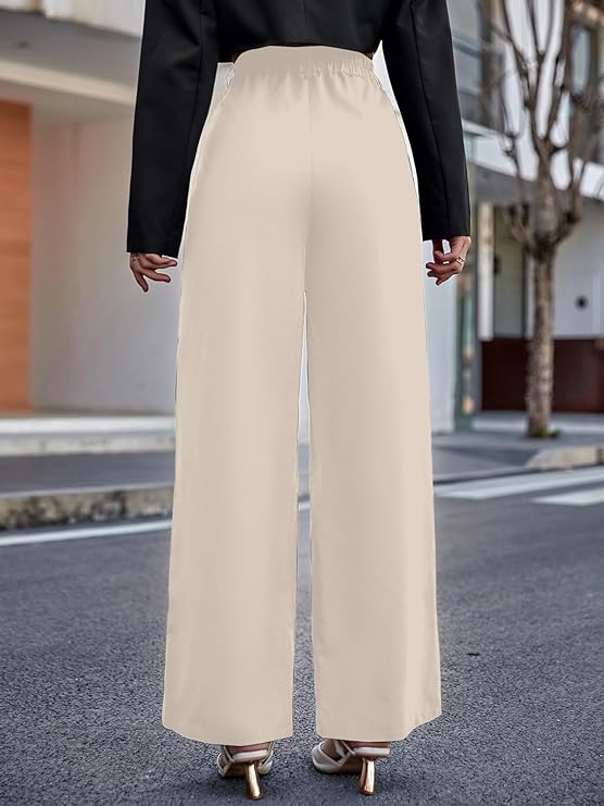 Women Relaxed Beige Polyester Trousers