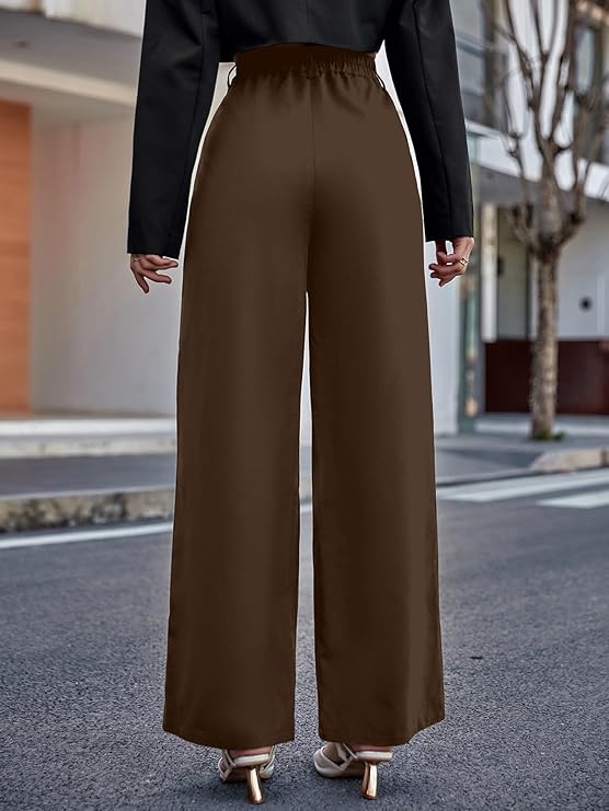 Women Relaxed Brown Polyester Trousers
