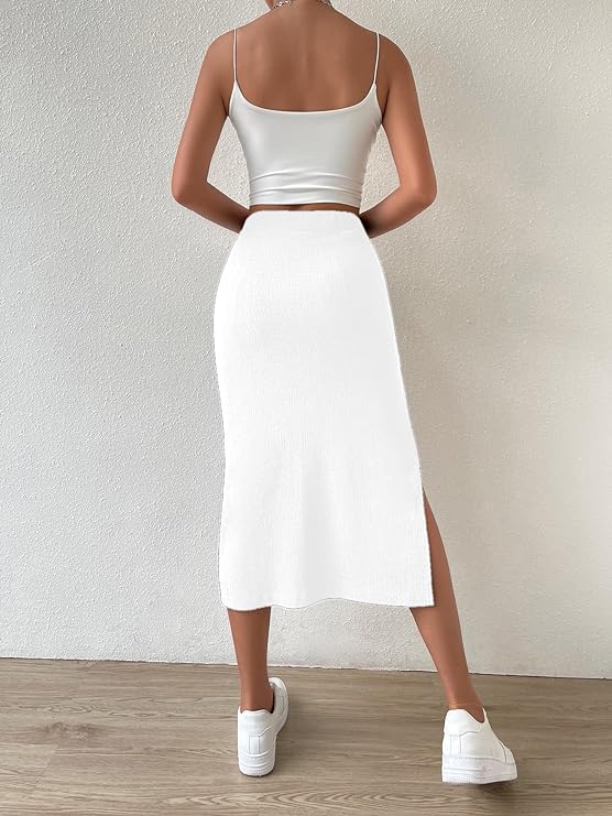 Women Solid Pencil White Skirt