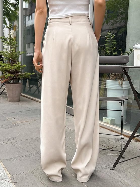 Women Straight Fit Beige Polyester Trousers
