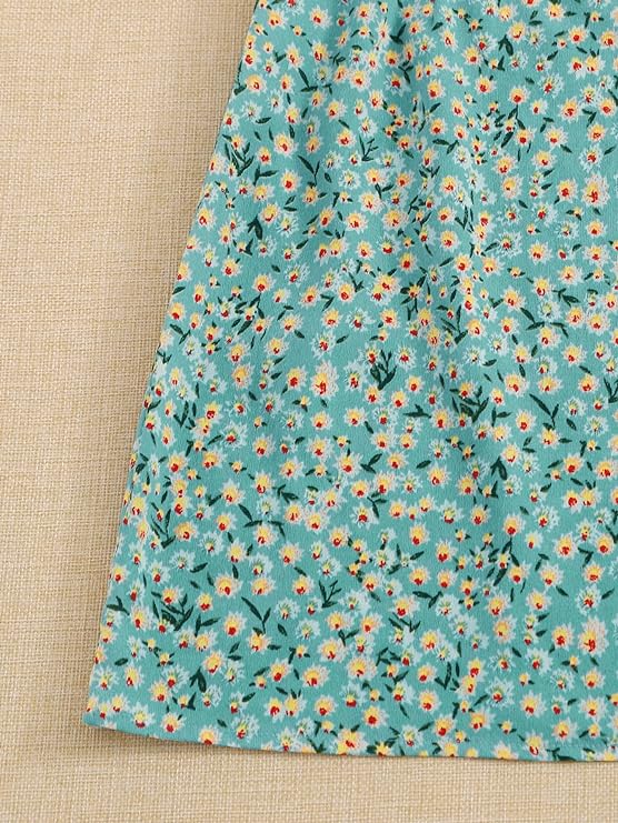 Women's Blue Ditsy Floral Print Flared Mini Short Dress