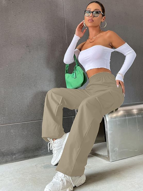 Women Loose Fit High-Rise Cotton Cargo