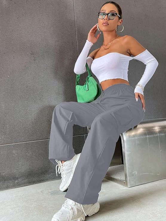 Women Loose Fit High-Rise Cotton Cargo