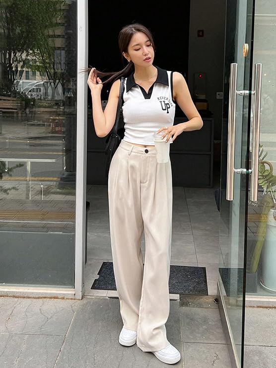 Women Straight Fit Beige Polyester Trousers