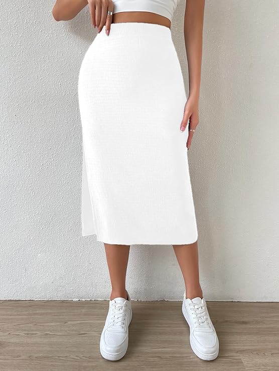 Women Solid Pencil White Skirt