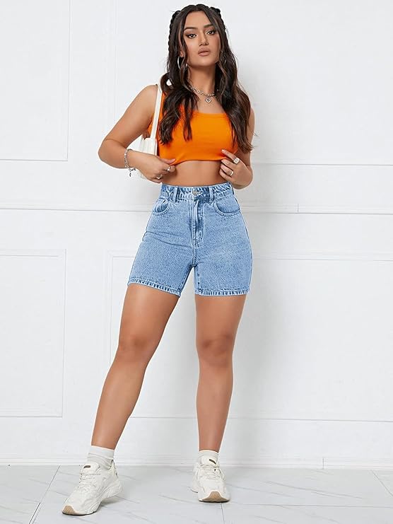 Solid Women Light Blue Denim Shorts