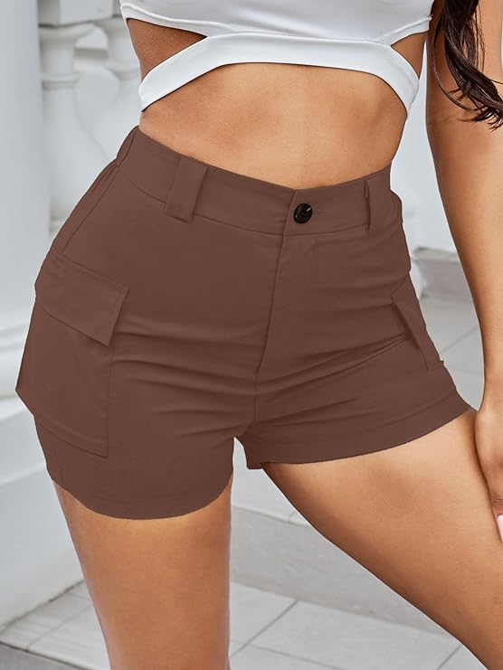 Women Loose Fit High-Rise Cargo Shorts