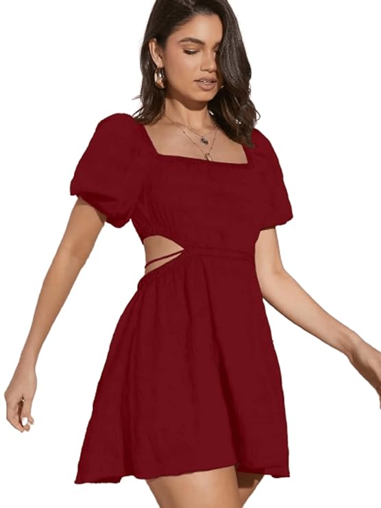 Women Maroon Smocked Mini Fit & Flare Dress
