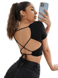 Black Back Tie Backless Crop Top