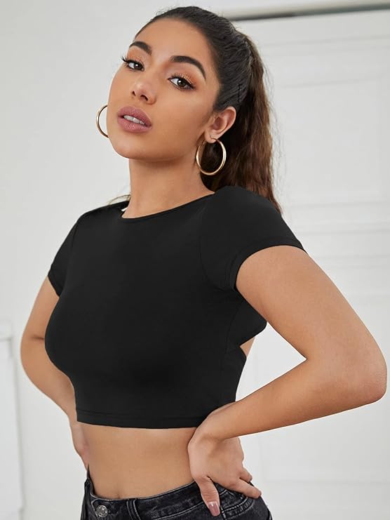 Black Back Tie Backless Crop Top
