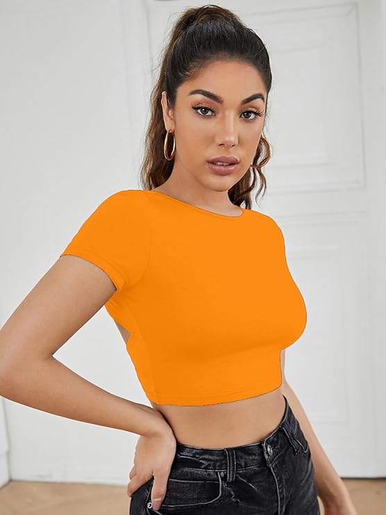 Orange Back Tie Backless Crop Top