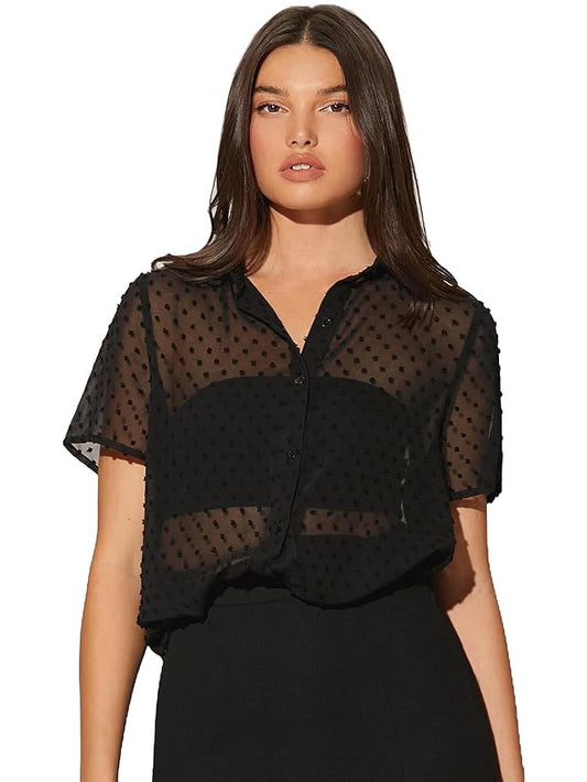 Women's Solid Semi-Sheer Oversized Fit Shirt